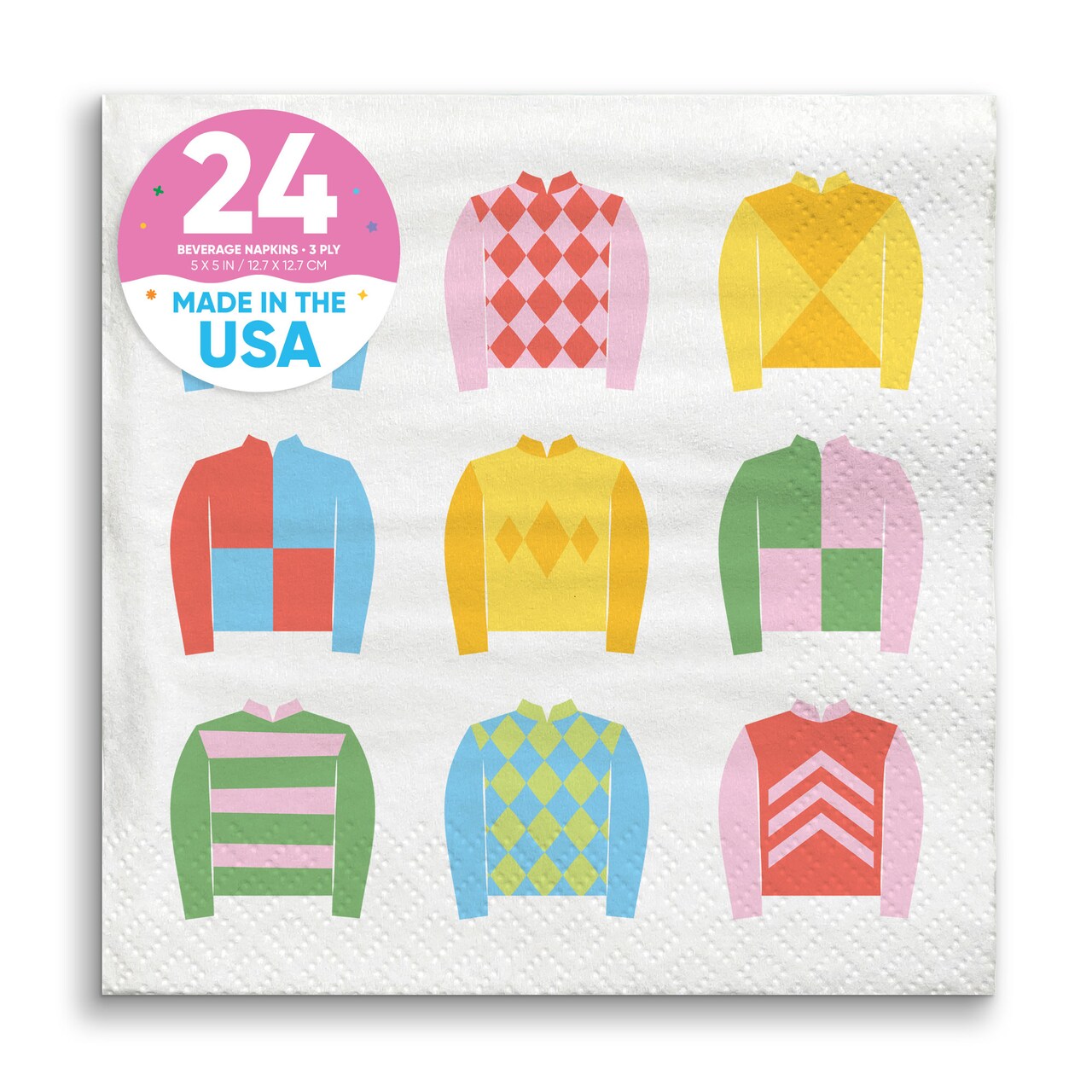 Big Dot of Happiness Derby Horse Race Napkins, Colorful Jockey Silks Kentucky Party Decor, White 3-Ply Paper Beverage Cocktail Napkins - 24 Count